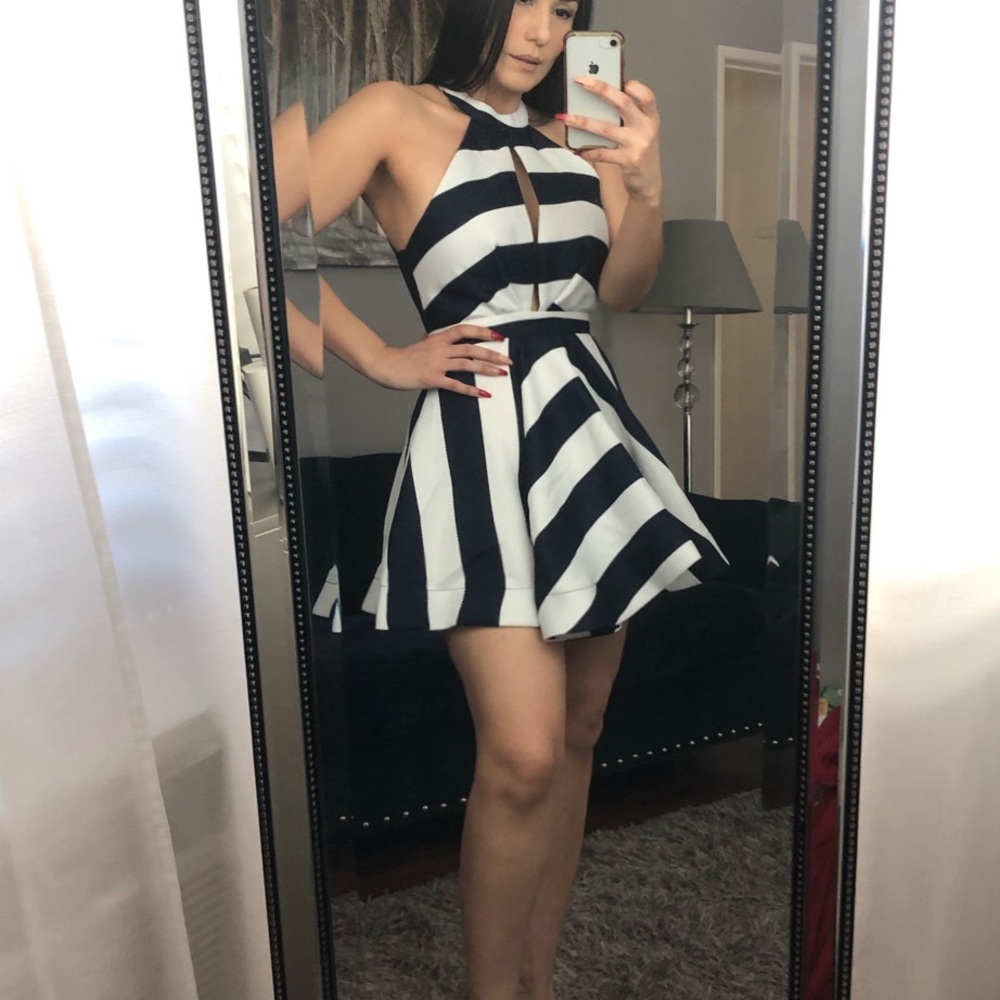 36.5 Halter Blue and White Dress